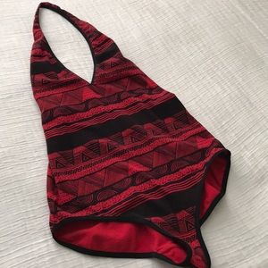 Patterned low-cut halter leotard